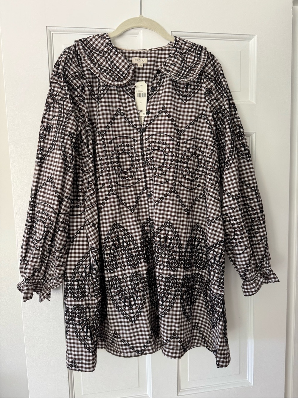 NWT Checked Embroidered Button-Front Women’s Shirt Dress